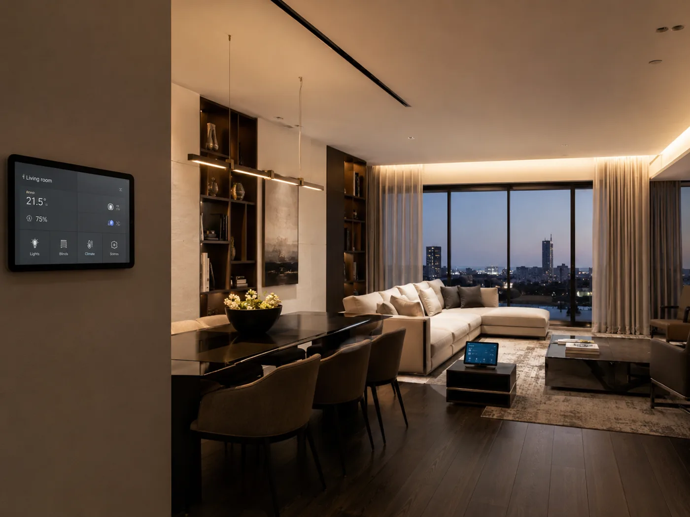 Exemple d’appartement intelligent MaxiDomoz avec commande murale et scénarios domotiques